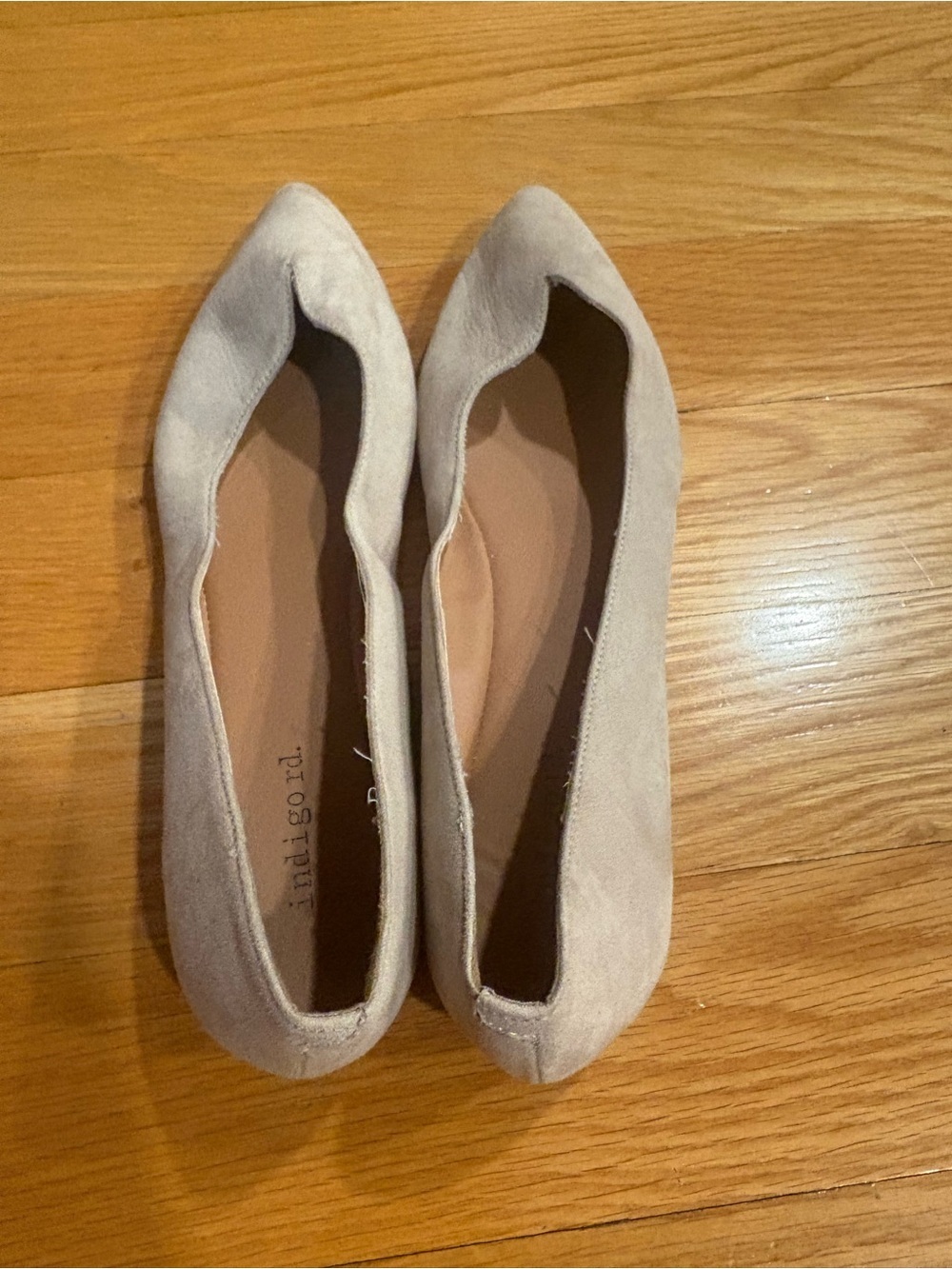 Indigo Light Beige Suede Pointed-Toe Flats - Picture 2 of 3